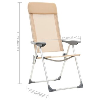 Campingstoelen 4 st inklapbaar aluminium cr&amp;egrave;mewit 9