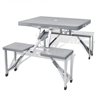 Campingset inklapbaar lichtgewicht 120x60 cm aluminium grijs 1