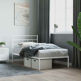 Bedframe met hoofdbord metaal wit 80x200 cm 1