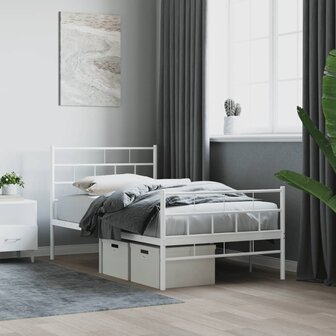 Bedframe met hoofd- en voeteneinde metaal wit 107x203 cm 1