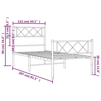 Bedframe met hoofd- en voeteneinde metaal wit 107x203 cm 9
