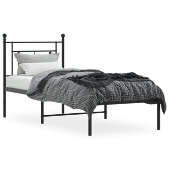 Bedframe met hoofdbord metaal zwart 75x190 cm 3