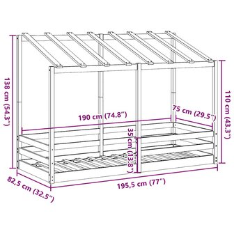 Kinderbed met bedhuis 75x190 cm massief grenenhout 9