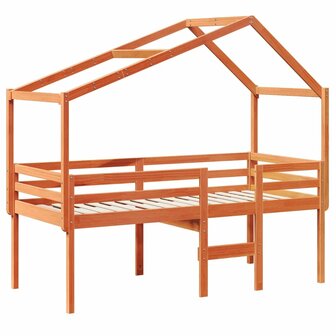 Hoogslaper met bedhuis massief grenenhout wasbruin 80x200 cm 3