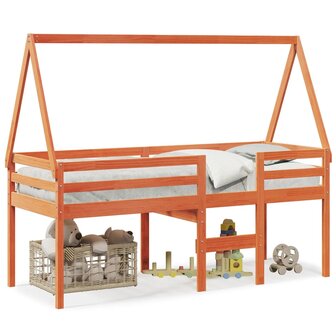 Hoogslaper met dak massief grenenhout wasbruin 75x190 cm 2