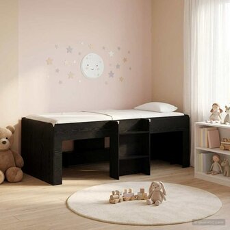 Kinder Hoogslaper Zwart eiken 90 x 200 cm Bewerkt hout 1
