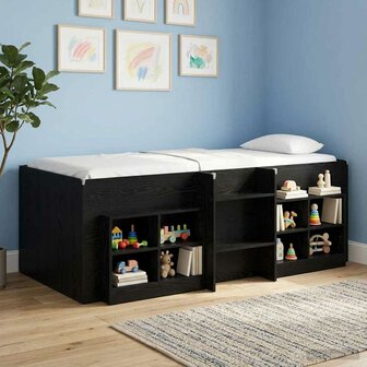 Kinder Hoogslaper Zwart eiken 75 x 190 cm Bewerkt hout 1