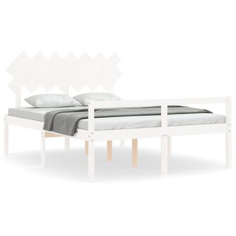 Seniorenbed met hoofdbord massief hout wit 140x190 cm 2
