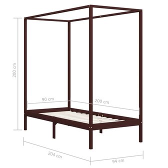 Hemelbedframe massief grenenhout donkerbruin 90x200 cm 7