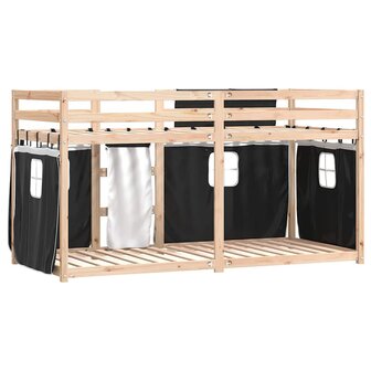 Stapelbed met gordijnen 80x200 cm grenenhout wit en zwart 7