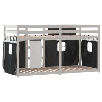 Stapelbed met gordijnen 80x200 cm grenenhout wit en zwart 7