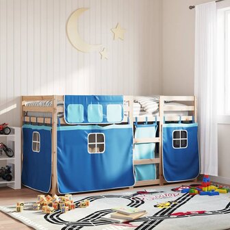 Stapelbed met gordijnen 90x190 cm massief grenenhout blauw 1