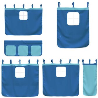 Stapelbed met gordijnen 90x190 cm massief grenenhout blauw 8