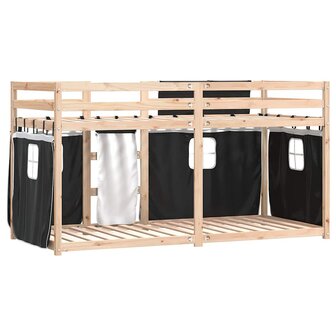 Stapelbed met gordijnen 90x200 cm grenenhout wit en zwart 7