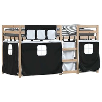 Stapelbed met gordijnen 90x190 cm grenenhout wit en zwart 3