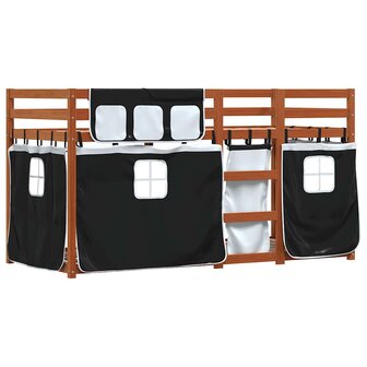 Stapelbed met gordijnen 90x190 cm grenenhout wit en zwart 3