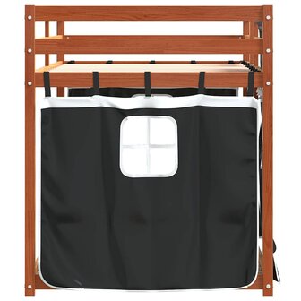 Stapelbed met gordijnen 90x190 cm grenenhout wit en zwart 6