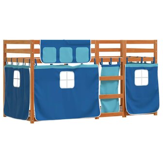 Stapelbed met gordijnen 90x190 cm massief grenenhout blauw 2