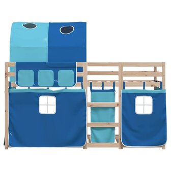 Stapelbed met gordijnen 80x200 cm massief grenenhout blauw 5