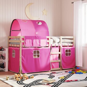 Stapelbed met gordijnen 80x200 cm grenenhout roze 1