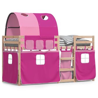 Stapelbed met gordijnen 80x200 cm grenenhout roze 2