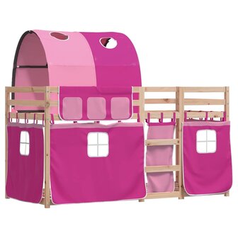 Stapelbed met gordijnen 80x200 cm grenenhout roze 3