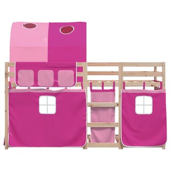 Stapelbed met gordijnen 80x200 cm grenenhout roze 5