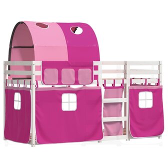 Stapelbed met gordijnen 80x200 cm grenenhout roze 3