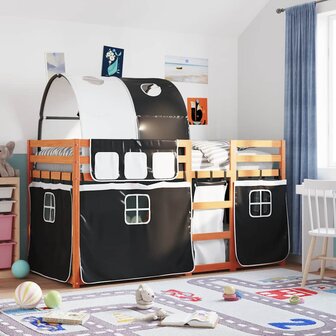 Stapelbed met gordijnen 90x190 cm grenenhout wit en zwart 1