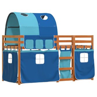 Stapelbed met gordijnen 90x190 cm massief grenenhout blauw 3