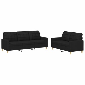 2-delige loungeset met kussens stof zwart 2