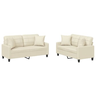 2-delige Loungeset met kussens kunstleer cr&amp;egrave;mekleurig 2