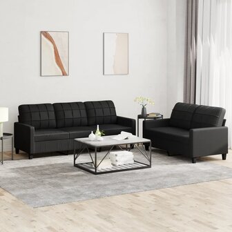 2-delige Loungeset met kussens kunstleer zwart 1