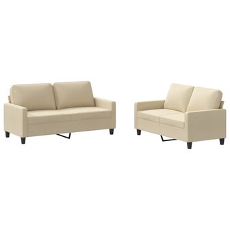 2-delige Loungeset met kussens stof cr&amp;egrave;mekleurig 2