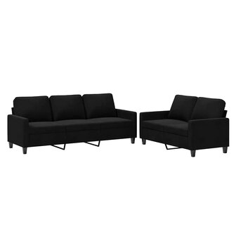 2-delige Loungeset met kussens fluweel zwart 2