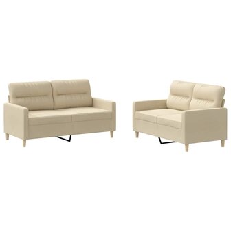 2-delige Loungeset met kussens stof cr&amp;egrave;mekleurig 2