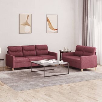 2-delige Loungeset met kussens stof wijnrood 1