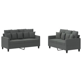 2-delige Loungeset met kussens stof donkergrijs 2