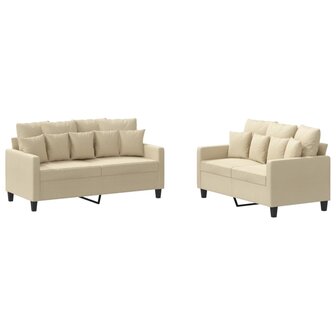 2-delige Loungeset met kussens stof cr&amp;egrave;mekleurig 2