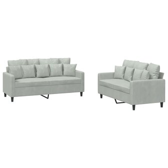 2-delige Loungeset met kussens fluweel lichtgrijs 2
