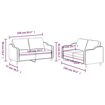 2-delige loungeset met kussens stof zwart 6