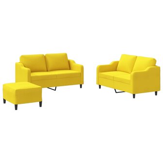 3-delige Loungeset met kussens stof lichtgeel 2