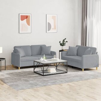 2-delige Loungeset met kussens stof lichtgrijs 1