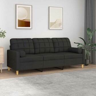 Driezitsbank met sierkussens 180 cm stof zwart 1