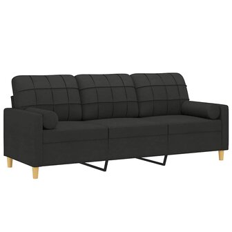 Driezitsbank met sierkussens 180 cm stof zwart 3