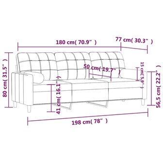 Driezitsbank met sierkussens 180 cm stof zwart 8