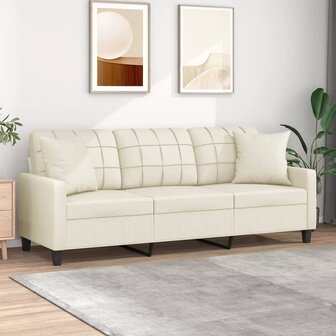 Driezitsbank met sierkussens 180 cm kunstleer cr&amp;egrave;mekleurig 1