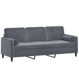 Driezitsbank met sierkussens 180 cm fluweel donkergrijs 3
