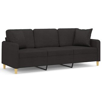 Driezitsbank met sierkussens 180 cm stof zwart 2