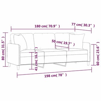 Driezitsbank met sierkussens 180 cm stof zwart 8